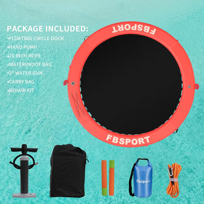 Inflatable Dock Floating Platform 8 Ft. Inflatable Water Hammock Floating Deck For Lake With Cupholder Round Floating Ring Float Ring Pool Float