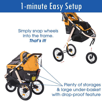 Jogging Sports Stroller With Comfort Rubber Wheels/Zipper-Less Entry/1-Hand Quick Fold/Aluminum Frame For Small/Medium Dogs Cats And Pets, Green Camo