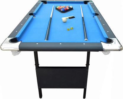 6 Ft. Portable Pool Table, Adults Folding Billiards Tables For Game Room With Easy Foldable Storage, Includes Full Set Of Billiard Balls, Cues
