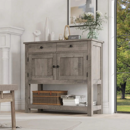 Hostack Farmhouse Console Table With 2-Door Cabinet And 2 Drawers, Coffee Bar, Entryway Table With Storage Shelf