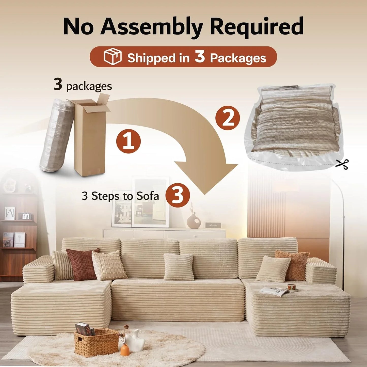 Ovios 104 In. Cloud Sectional Couch With L-Shape Chaise, Modern Modular Sofa With Deep Seat, Upholstered Couches For Living Room Bedroom