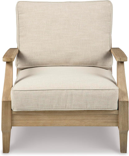 Signature Design By Ashley Clare View Coastal Outdoor Patio Eucalyptus Sofa With Cushions, Beige
