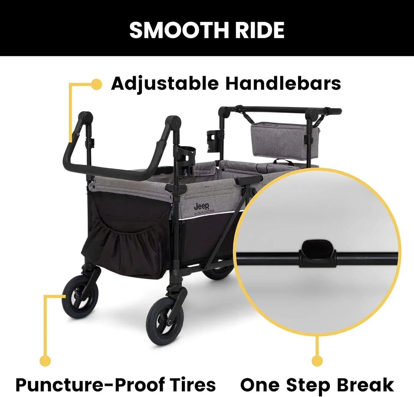 Jeep Wrangler Deluxe 4 Seater Stroller Wagon By Delta Children- Premium Quad Stroller Wagon For 4 Kids