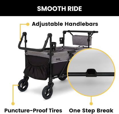 Jeep Wrangler Deluxe 4 Seater Stroller Wagon By Delta Children- Premium Quad Stroller Wagon For 4 Kids