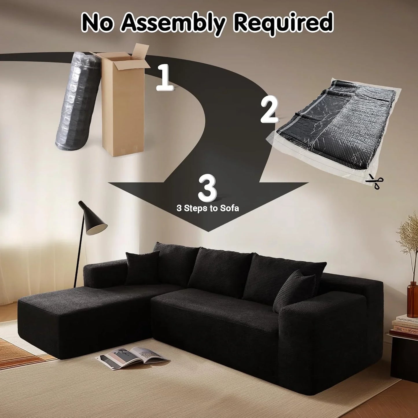 Ovios 104 In. Cloud Sectional Couch With L-Shape Chaise, Modern Modular Sofa With Deep Seat, Upholstered Couches For Living Room Bedroom