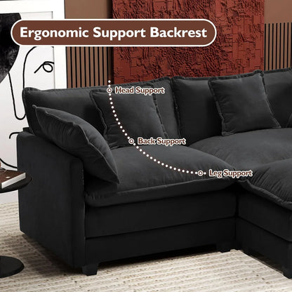 Ihanherry 146 In. U-Shaped Modern Sofa Modular Sectional Cloud Couch With 2 Ottoman