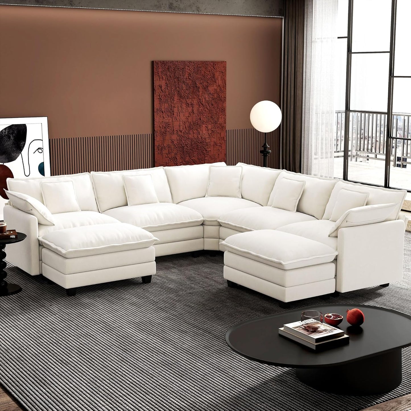 Ihanherry 146 In. U-Shaped Modern Sofa Modular Sectional Cloud Couch With 2 Ottoman