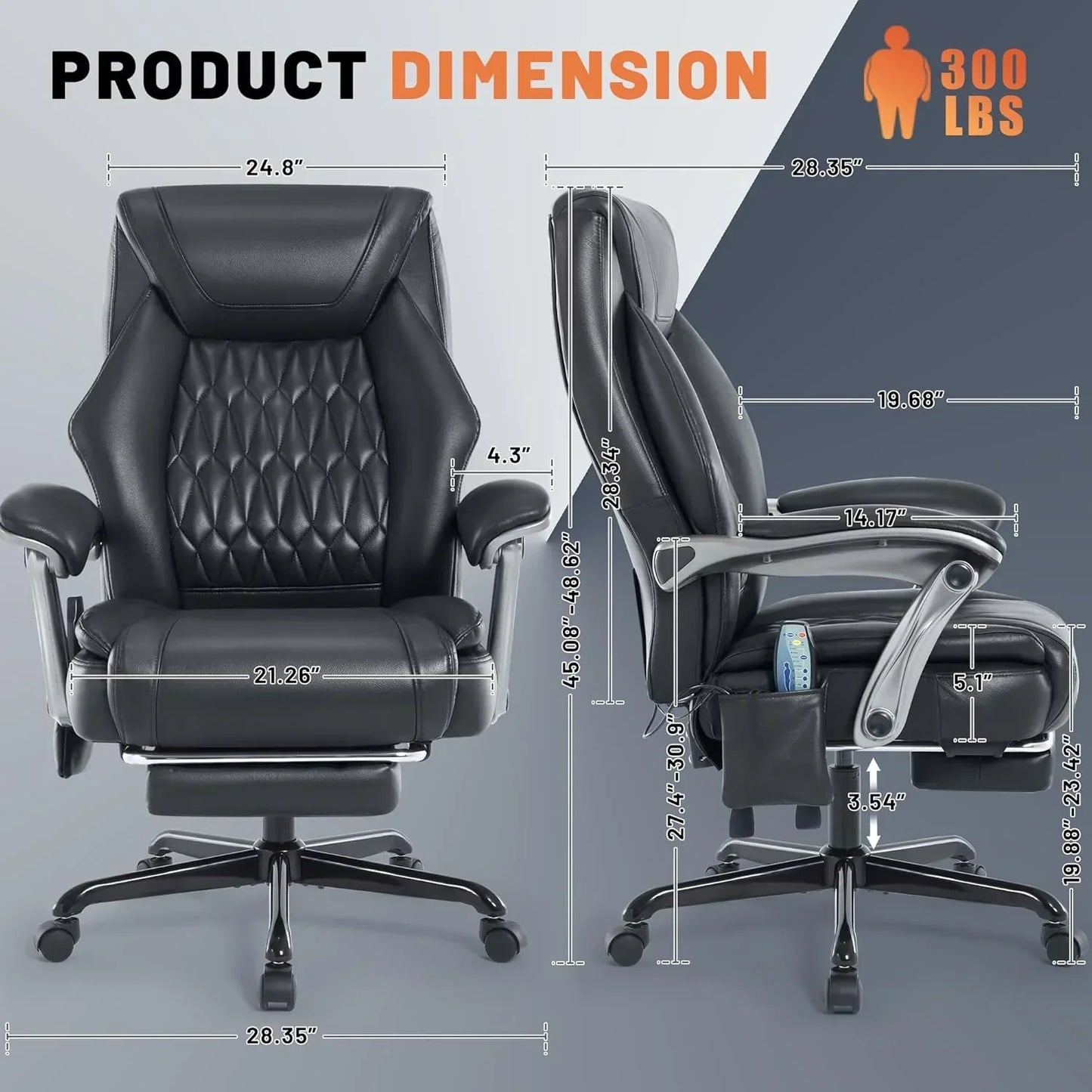 Massage Office Chair With Heating And Footrest Ergonomic Executive Reclining Office Chair