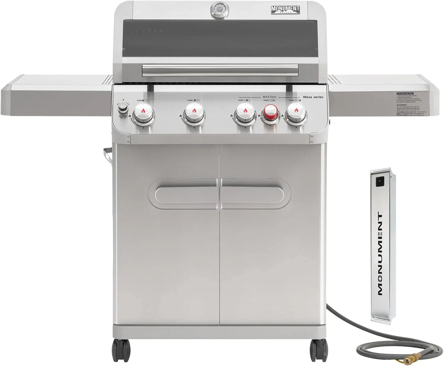 Monument Grills 4 Plus 1 Burner Natural Gas Grill With Natural Gas Hose, 50,000 BTU Stainless