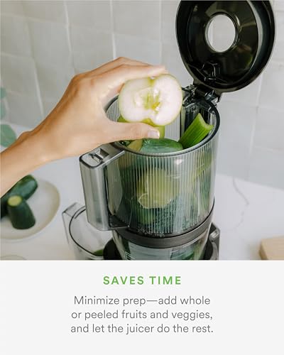 Nama J2 Cold Press Juicer, Self Feeding For Hands Free Operation With Wide Mouth Hopper For Whole Recipe Loading