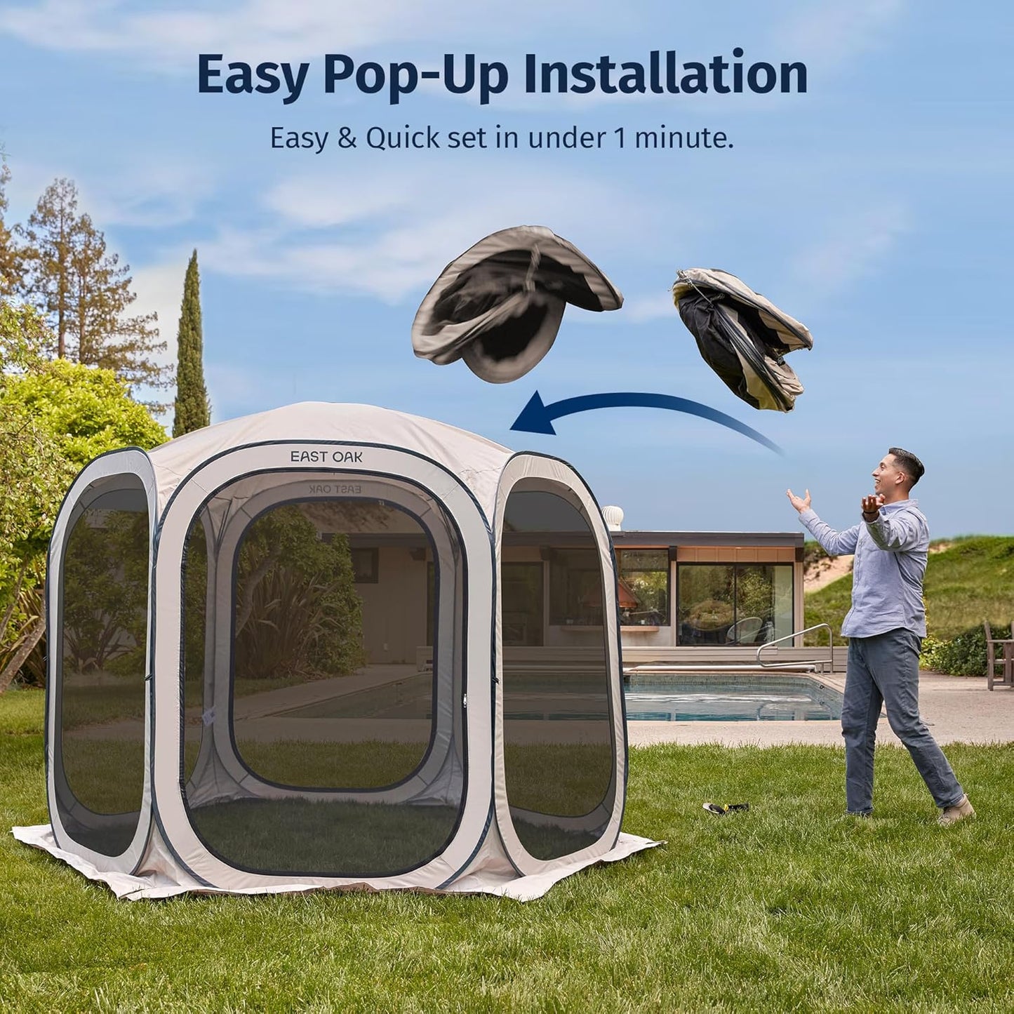 East Oak Screen House Tent Pop-Up Portable Screen Room Canopy Instant Screen Tent 10 x 10 Ft