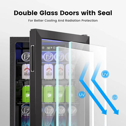 Beverage Refrigerator Cooler- 126 Can Mini Fridge Glass Door For Drinks Soda Beer Wine- Small Refrigerator For Office Bedroom Home Bar
