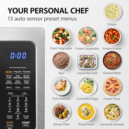 Toshiba Air Fryer Combo 4-in-1 Countertop Microwave Oven, Smart Sensor, Convection, Mute Function, Position Memory 13.6 In. Turntable