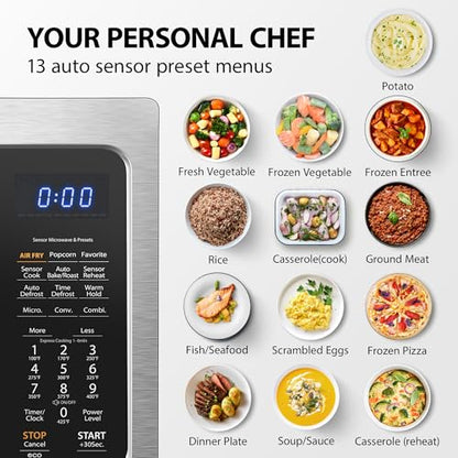 Toshiba Air Fryer Combo 4-in-1 Countertop Microwave Oven, Smart Sensor, Convection, Mute Function, Position Memory 13.6 In. Turntable