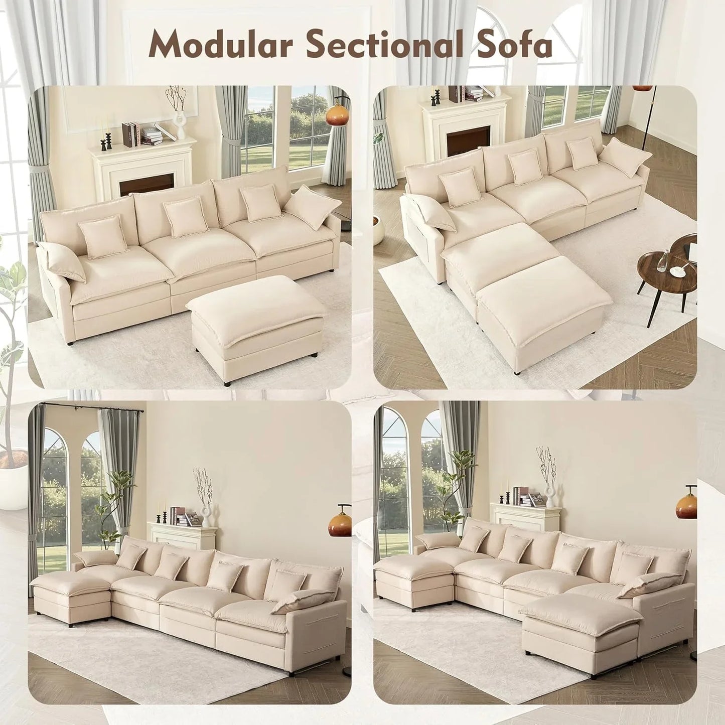 108 In. U Shape Sofa Sectional Sofa Comfortable Cloud Sofa With Removable Footstool