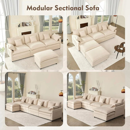 108 In. U Shape Sofa Sectional Sofa Comfortable Cloud Sofa With Removable Footstool