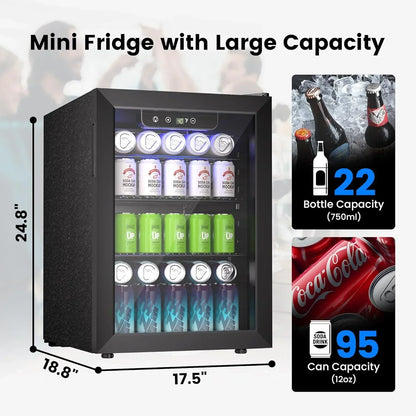 Beverage Refrigerator Cooler 126 Can Mini Fridge Glass Door For Drinks Soda Beer Wine Refrigerator