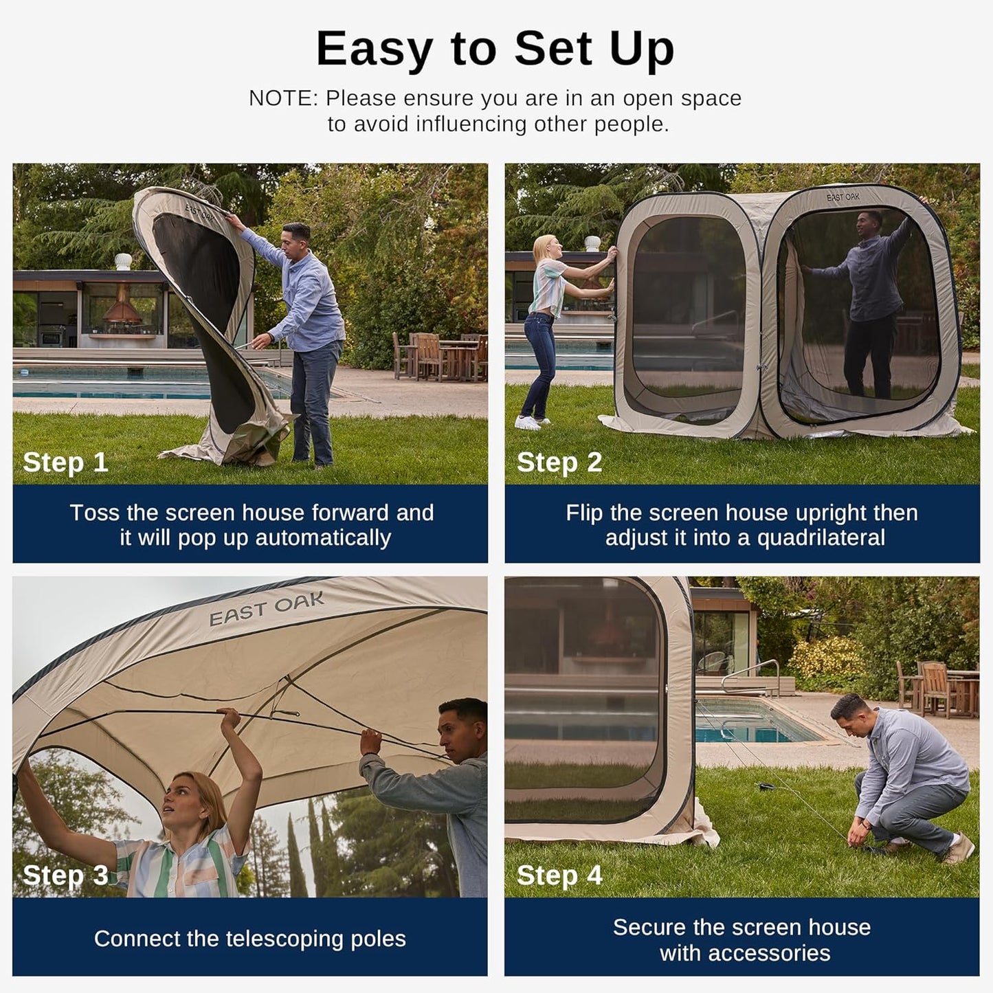 East Oak Screen House Tent Pop-Up, Portable Screen Room Canopy Instant Screen Tent 10 x 10 Ft. With Carry Bag For Patio, Backyard