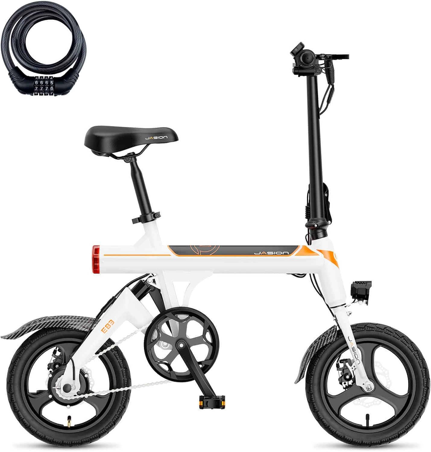 Jasion EB3 Electric Bike Adults 21mph, 500W Peak Motor, 270Wh Battery, Rear Suspension, 3 Levels Assist