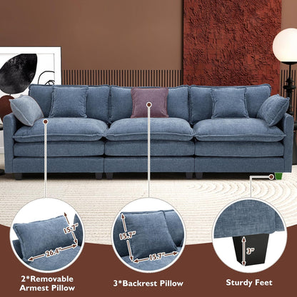 111.4 In. L-Shaped Modern Sofa Modular Cloud Sofa Ottoman 4-Seater Chenille Deep Seat Sofa