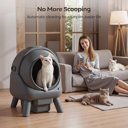 Self-Cleaning Cat Litter Box For Multiple Cats, App Controlled, Grey-Qx2