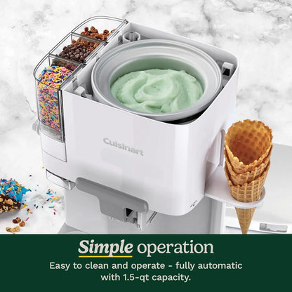 Cuisinart Soft Serve Ice Cream Machine- Mix It In Ice Cream Maker For Frozen Yogurt, Sorbet, Gelato, Drinks 1.5 Quart, White, ICE-48