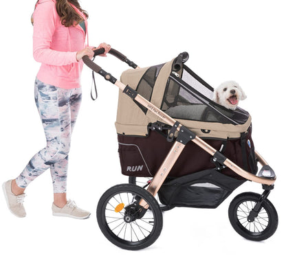 Jogging Sports Stroller With Comfort Rubber Wheels/Zipper-Less Entry/1-Hand Quick Fold/Aluminum Frame For Small/Medium Dogs Cats And Pets, Green Camo