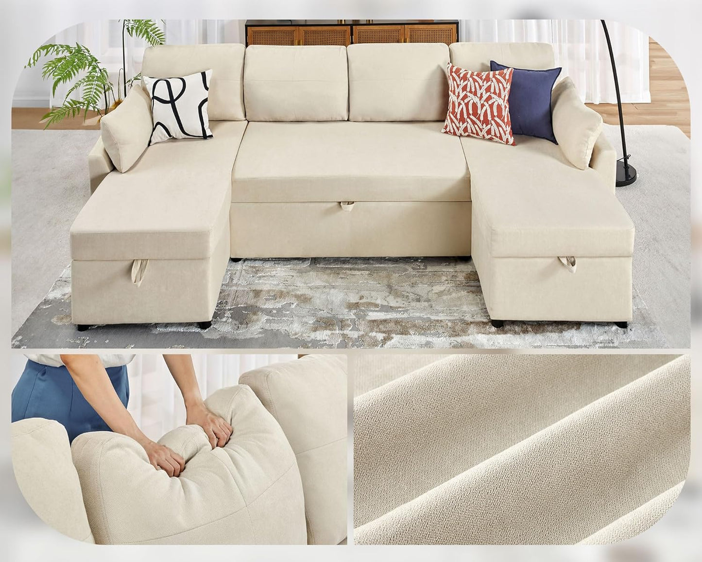 VanAcc Sofa Bed, Sleeper Sofa With Storage Chaise 2-in-1 Pull Out Couch Living Room