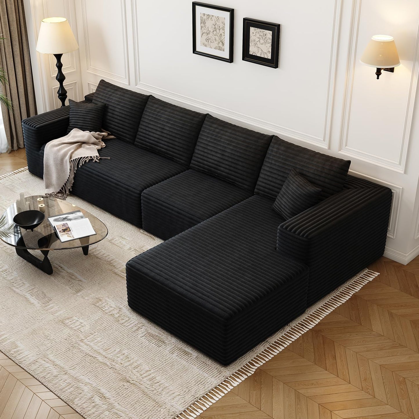 107.5 In. Cloud Modular Sectional Sofa Couch With L-Shape Chaise, Modern Minimalist Upholstered Couches For Living Room Bedroom