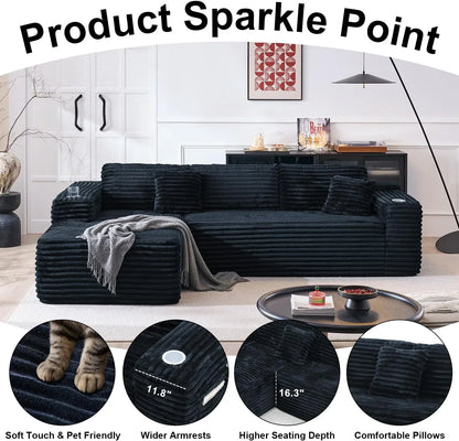 Cloud Sectional Couch With L-Shape Chaise, Modern Modular Sofa With Deep Seat, Built-In Cup Holder And Storage Pocket For Living Room Bedroom