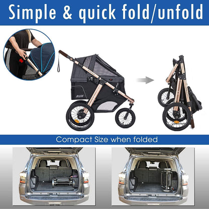 Jogging Sports Stroller With Comfort Rubber Wheels/Zipper-Less Entry/1-Hand Quick Fold/Aluminum Frame For Small/Medium Dogs Cats And Pets, Green Camo
