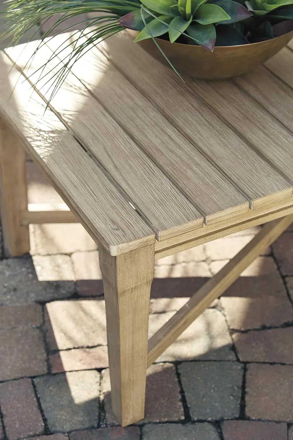 Signature Design By Ashley Clare View Coastal Outdoor Patio Eucalyptus Sofa With Cushions, Beige
