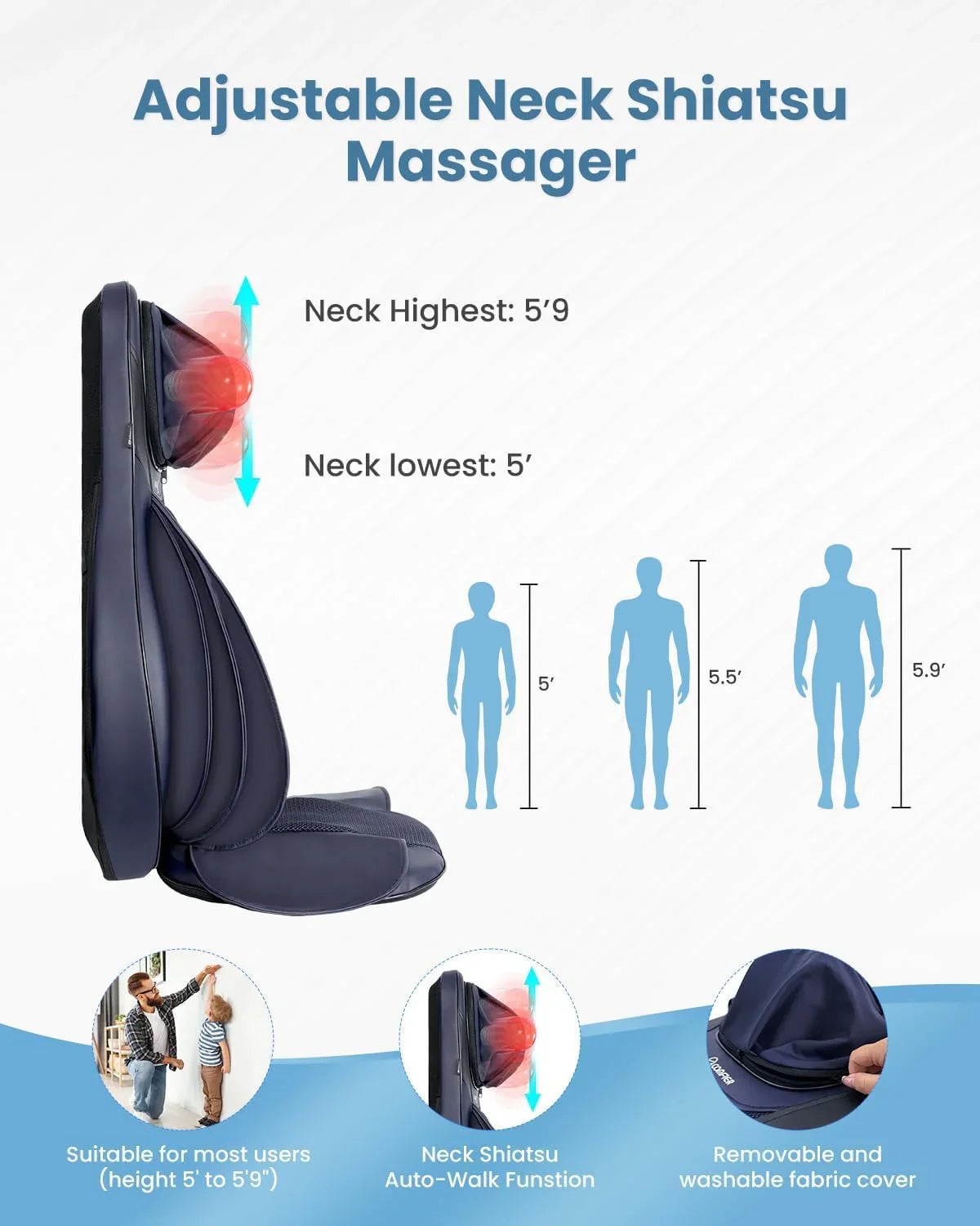 Comfier Massager Chair With Heat Shiatsu Neck Back Massager Portable With Compress And Rolling Massage Chair Pad For Full Back Neck And