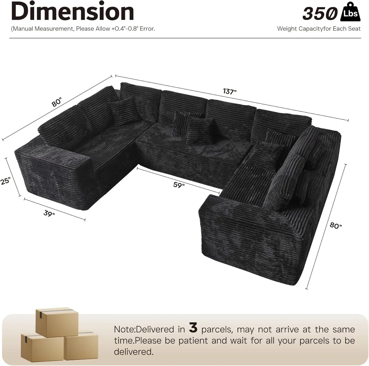 Ovios 104 In. Cloud Sectional Couch With L-Shape Chaise, Modern Modular Sofa With Deep Seat, Upholstered Couches For Living Room Bedroom