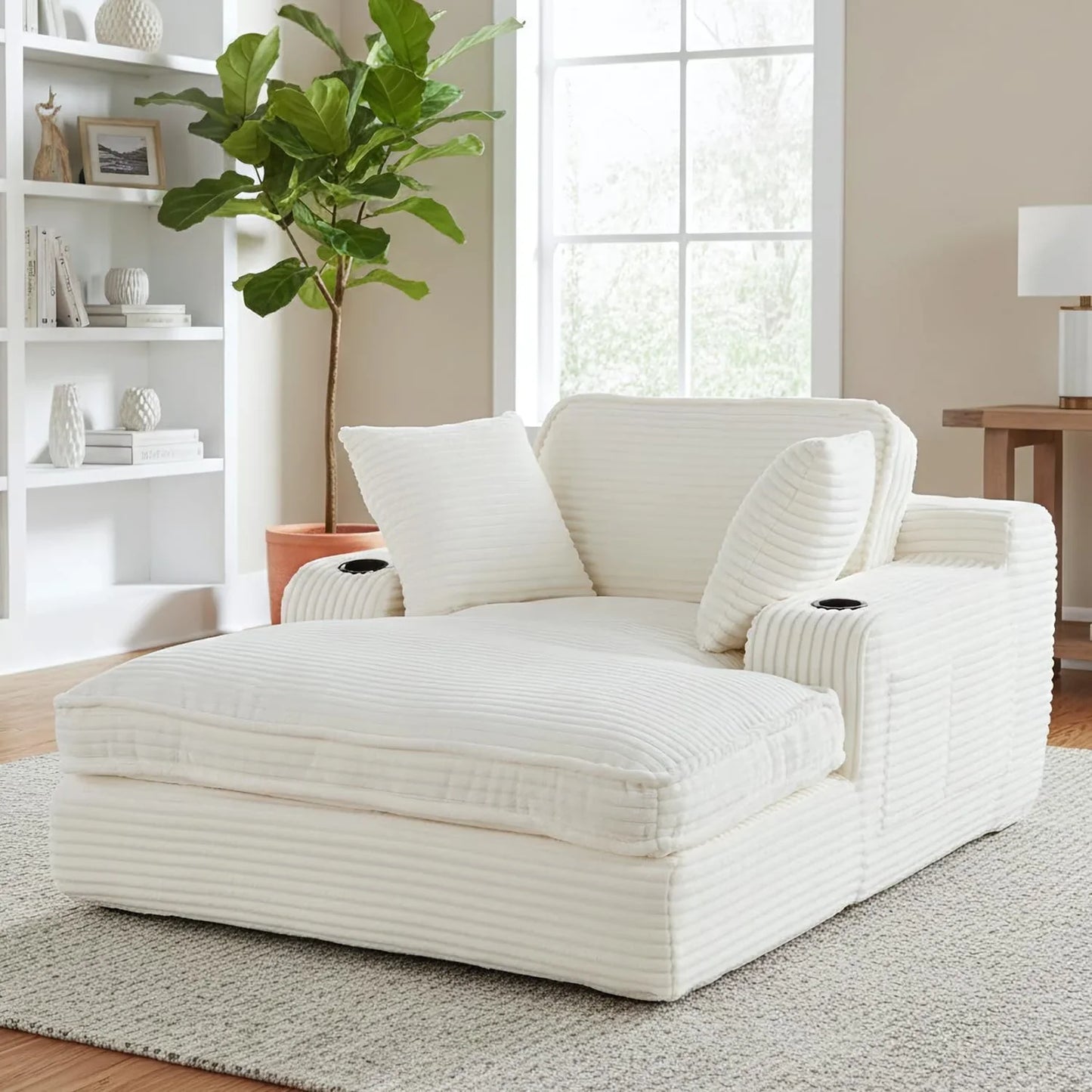 67 In. Oversized Chaise Lounge Chair Indoor Soft Boneless Cloud Couch With 3 Pillows 4 Side Pockets