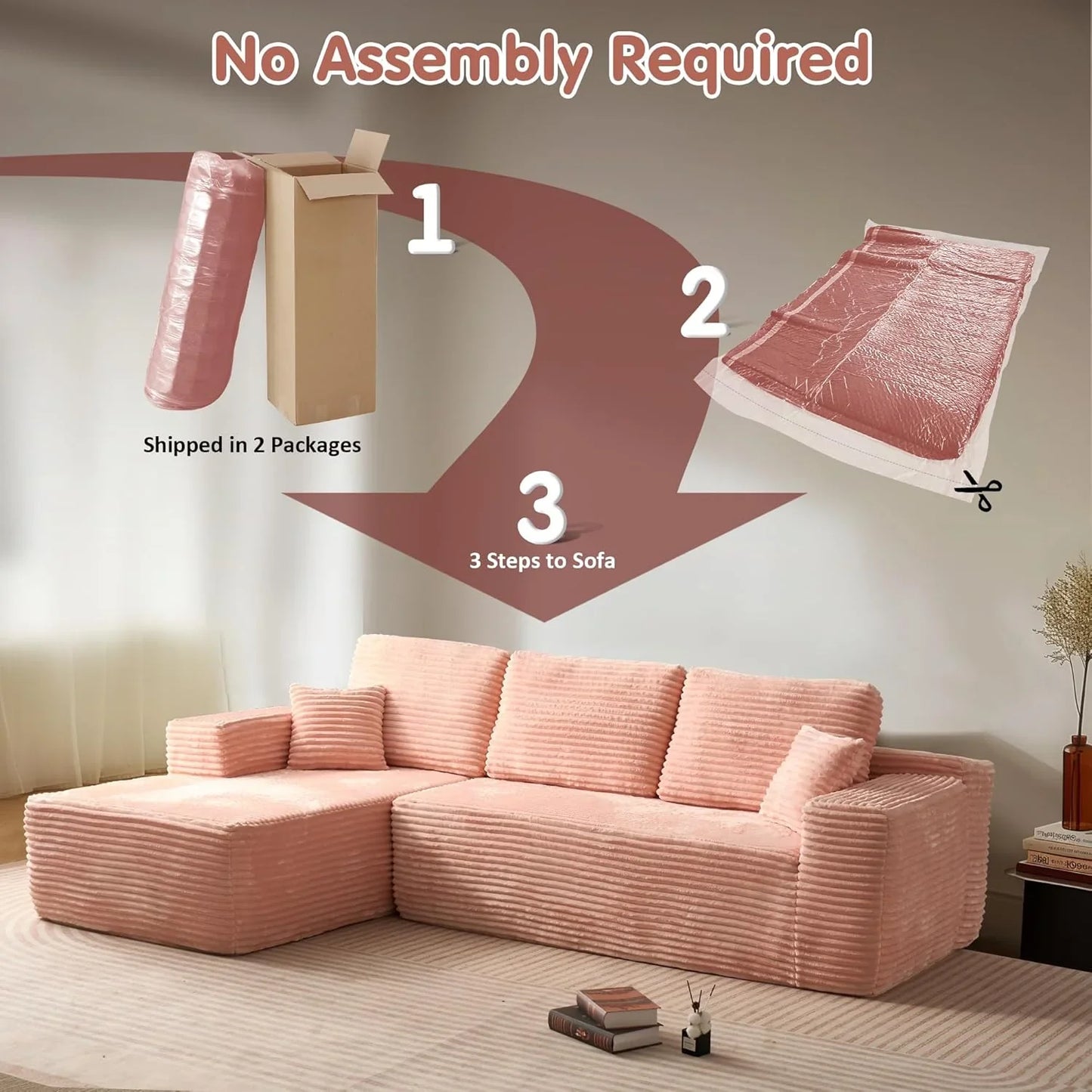 Ovios 104 In. Cloud Sectional Couch With L-Shape Chaise, Modern Modular Sofa With Deep Seat, Upholstered Couches For Living Room Bedroom