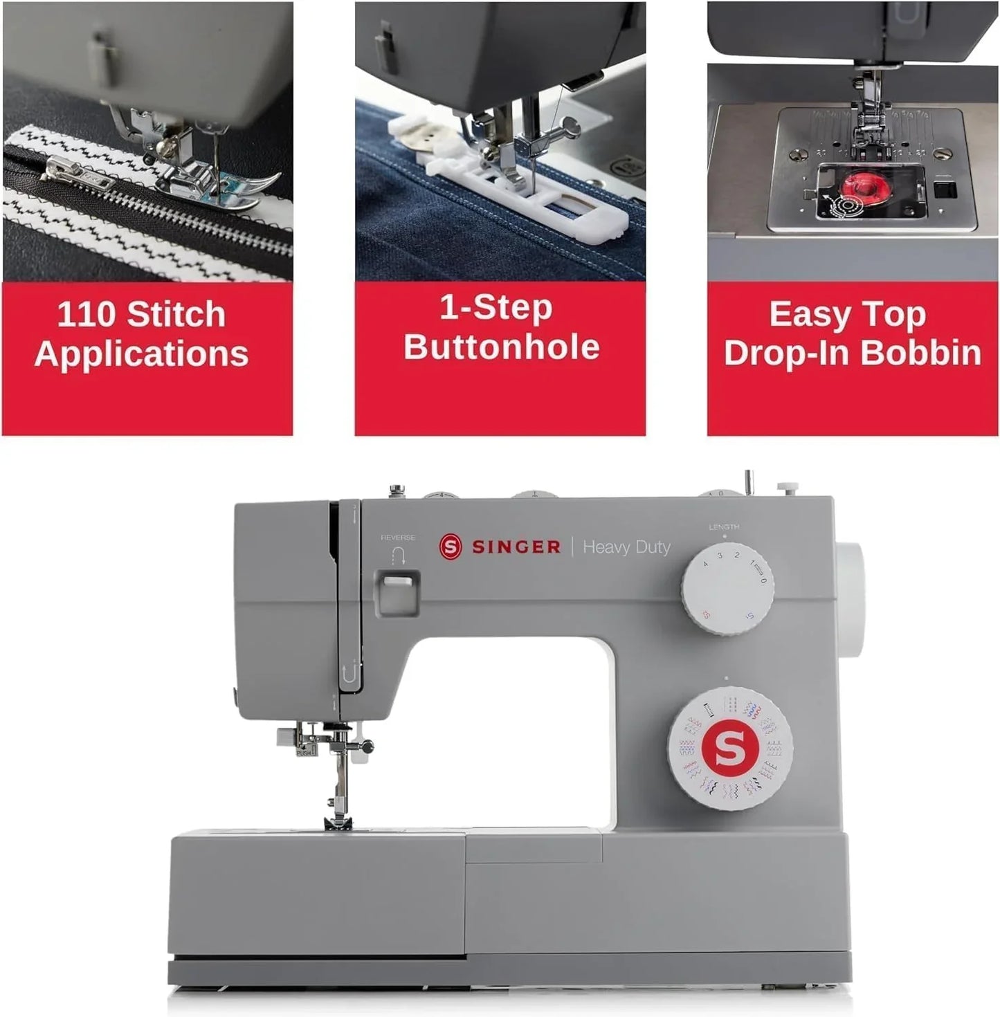 Singer Heavy Duty 4452 High Speed Sewing Machine With Accessory Kit, Strong Motor With Enhanced Piercing Power, 110 Stitch Applications