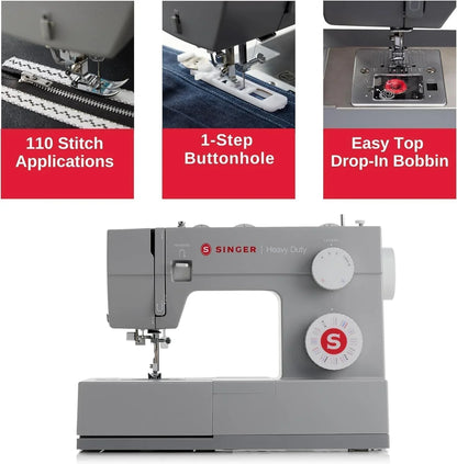 Singer Heavy Duty 4452 High Speed Sewing Machine With Accessory Kit, Strong Motor With Enhanced Piercing Power, 110 Stitch Applications