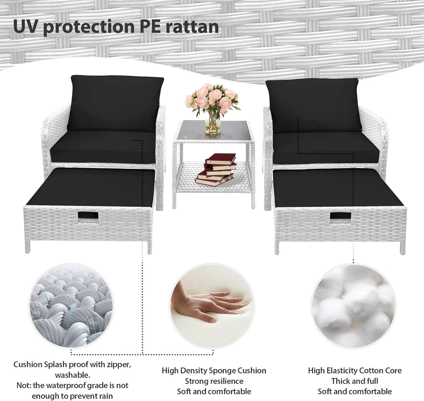 Leveleve Balcony Furniture 5 Piece Patio Conversation Set