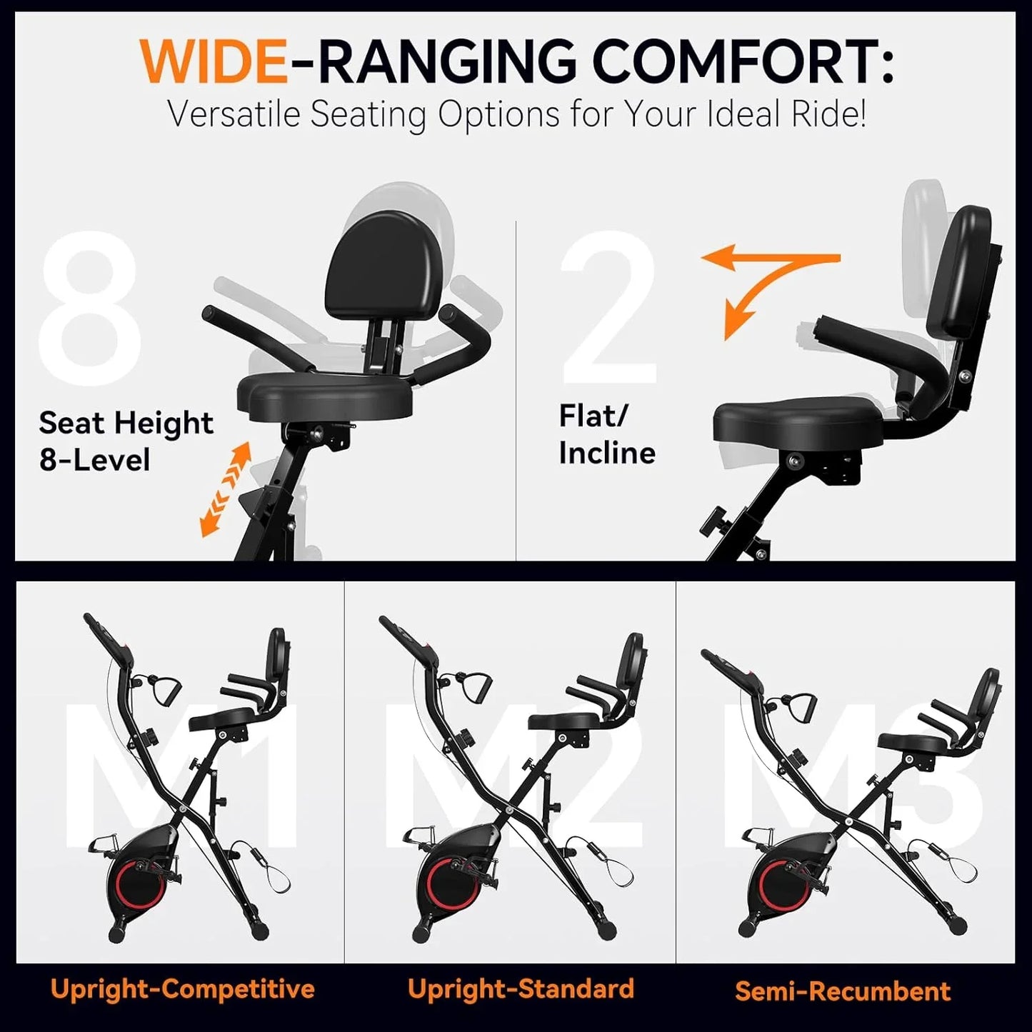 Foldable Exercise Bike Stationary Bikes For Home, 5-in-1 Indoor Workout Bike, Cycling Bike With 16-Level Quiet Magnetic Resistance