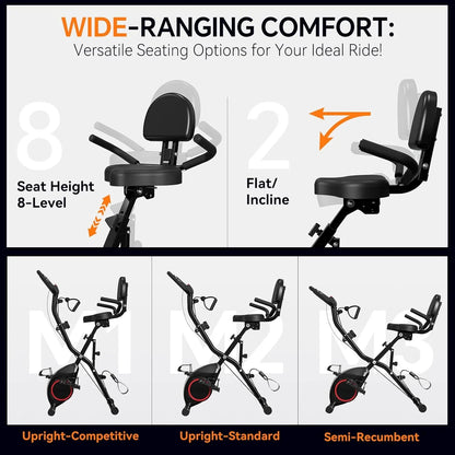 Foldable Exercise Bike Stationary Bikes For Home, 5-in-1 Indoor Workout Bike, Cycling Bike With 16-Level Quiet Magnetic Resistance