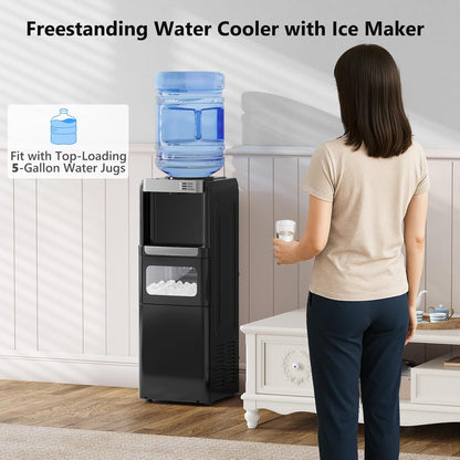 Top Loading Water Dispenser With Ice Maker, Hot And Cold, 5 Gallon, Child Lock, Black