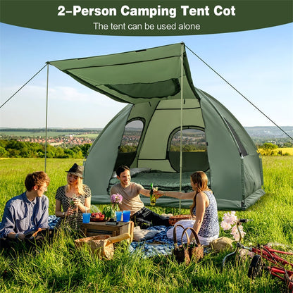 5-in-1 Tent Cot 2-Person Portable Outdoor Camping Tent Combo With Air Mattress Sleeping Bag And Sunshade