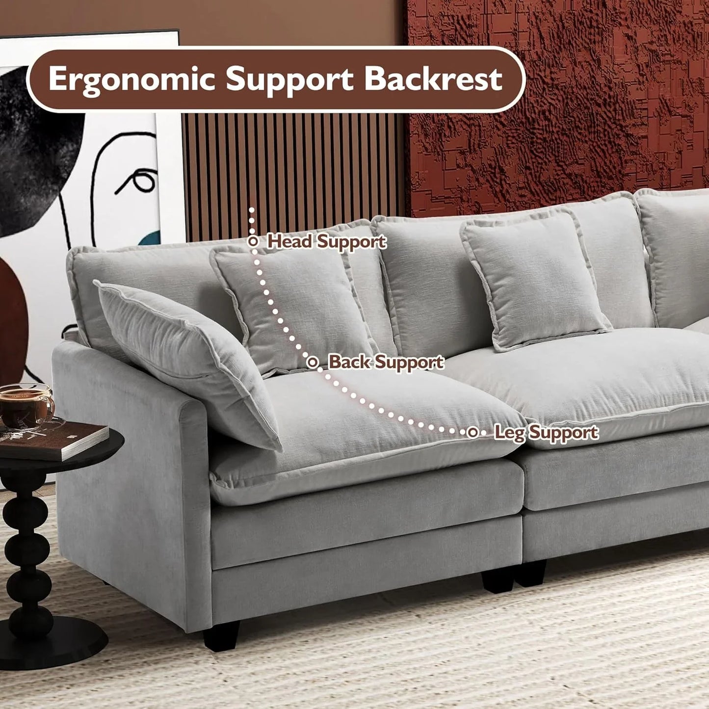Ihanherry 146 In. U-Shaped Modern Sofa Modular Sectional Cloud Couch With 2 Ottoman