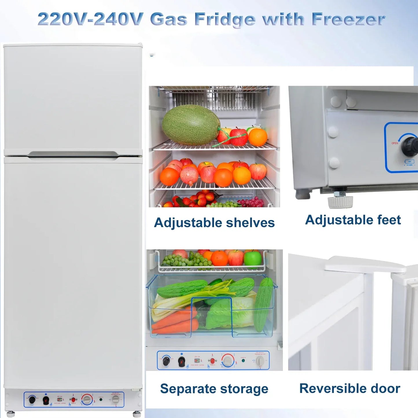 Smad 9.4 Cu. Ft. 64 In. H Propane Refrigerator AC 110V Freezer Large Capacity Frigde Camper Motorhome