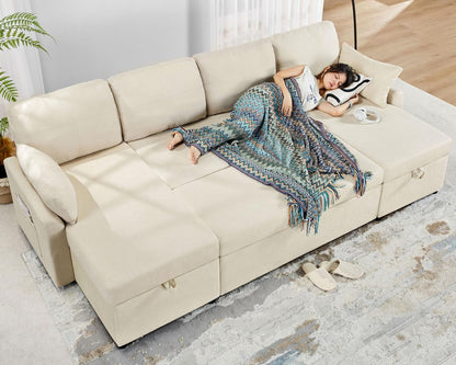 VanAcc Sofa Bed, Sleeper Sofa With Storage Chaise 2-in-1 Pull Out Couch Living Room