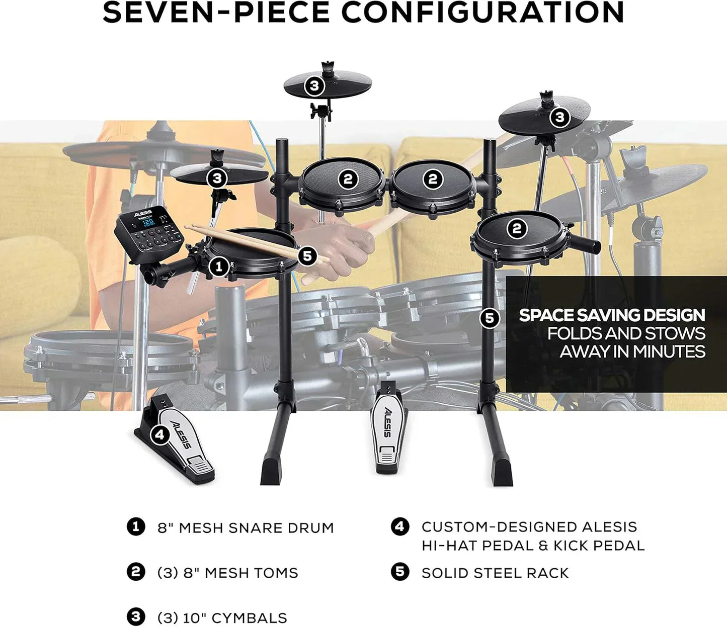 Alesis Turbo Mesh Kit- Electric Drum Set With Over 100 Sounds Mesh Drum Pad