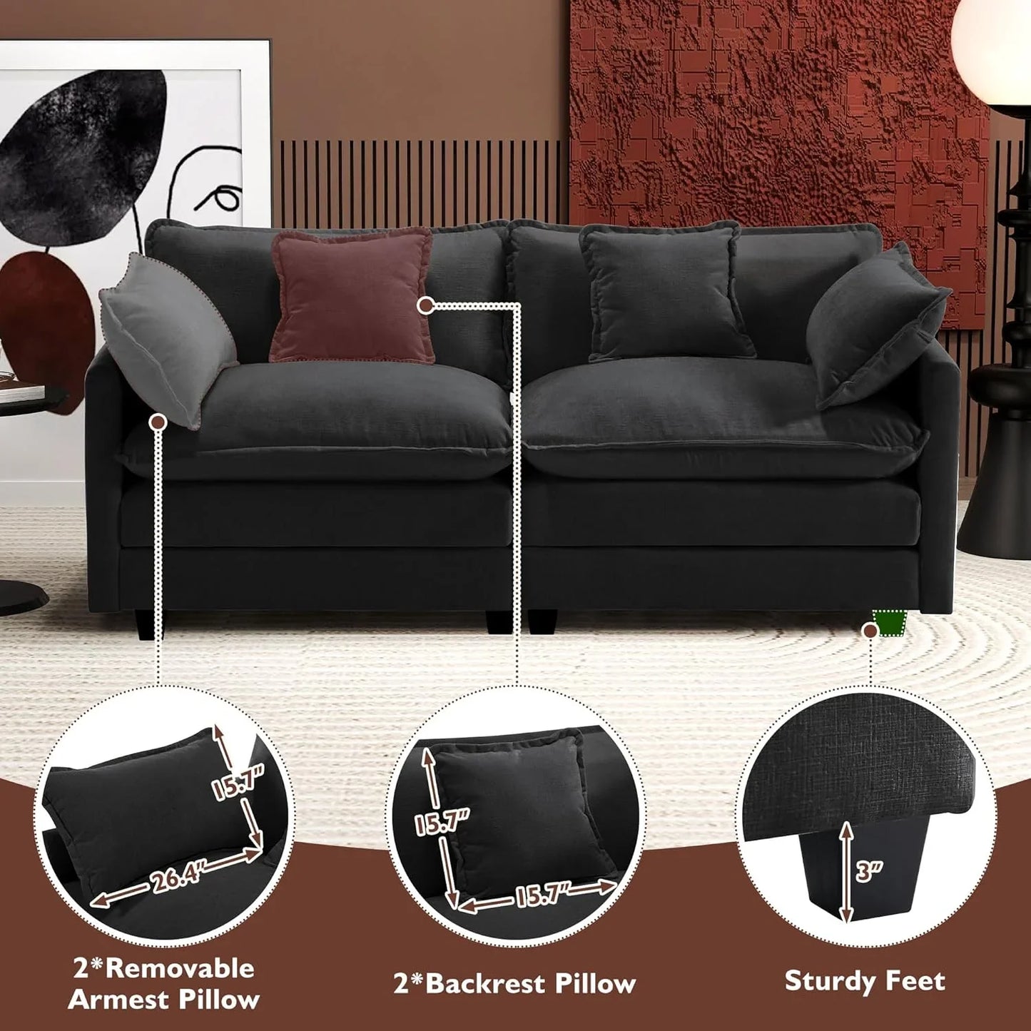 Ihanherry 146 In. U-Shaped Modern Sofa Modular Sectional Cloud Couch With 2 Ottoman
