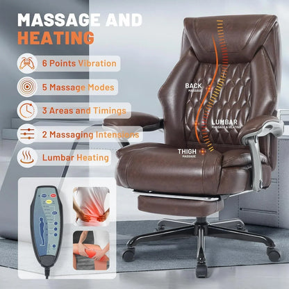 Massage Office Chair With Heating And Footrest Ergonomic Executive Reclining Office Chair