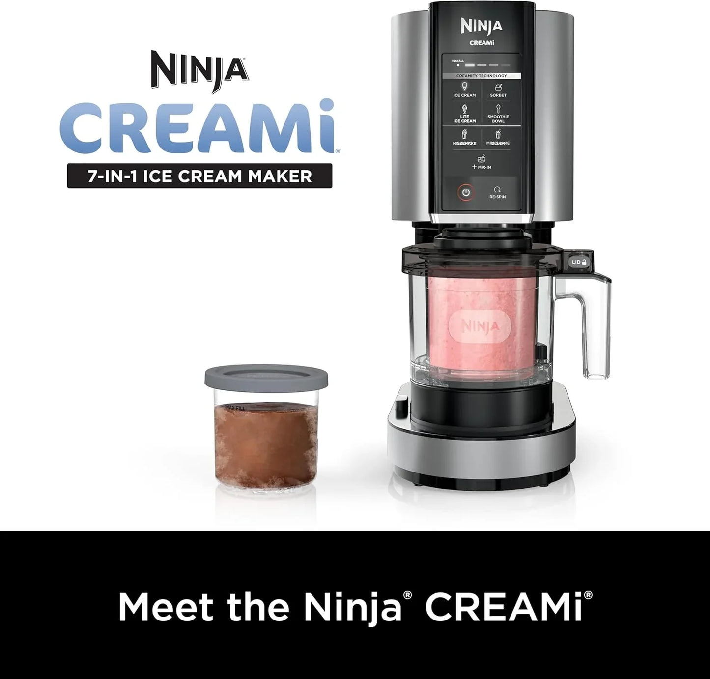 Ninja NC301 CREAMi Ice Cream Maker, For Gelato, Mix-Ins, Milkshakes, Sorbet, Smoothie Bowls And More, 7 One-Touch Programs, With
